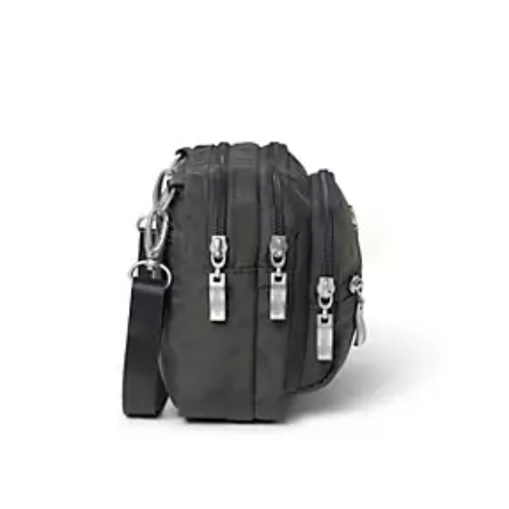 New Baggallini Triple Zip Bagg Charcoal Purple Lined Crossbody Strap Waist Pack - Picture 3 of 7